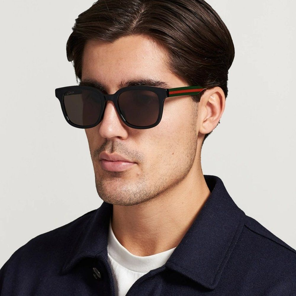 Gucci GG0847SK 001 Sunglasses Black Green Grey Square Unisex